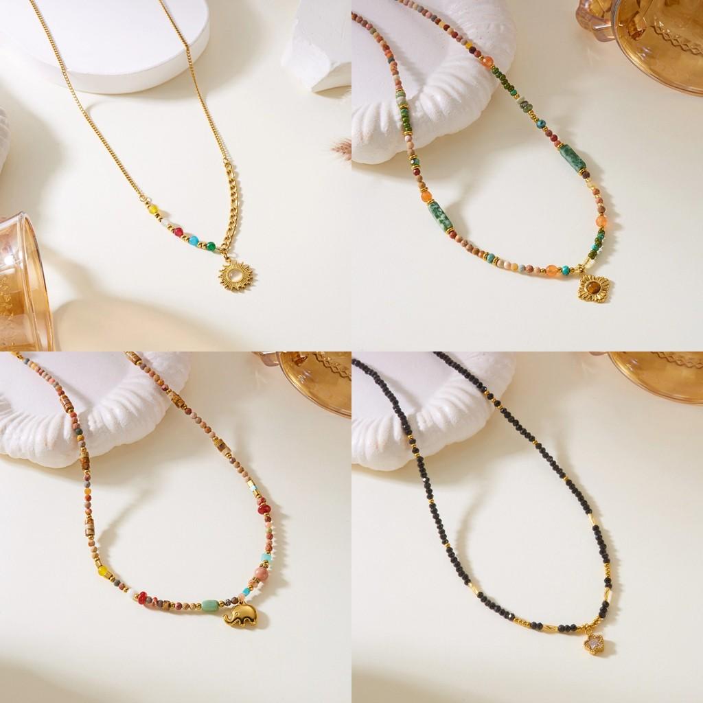 Stainless Steel Necklace With Sunflower Motif And Natural Turquoise For Casual Wear