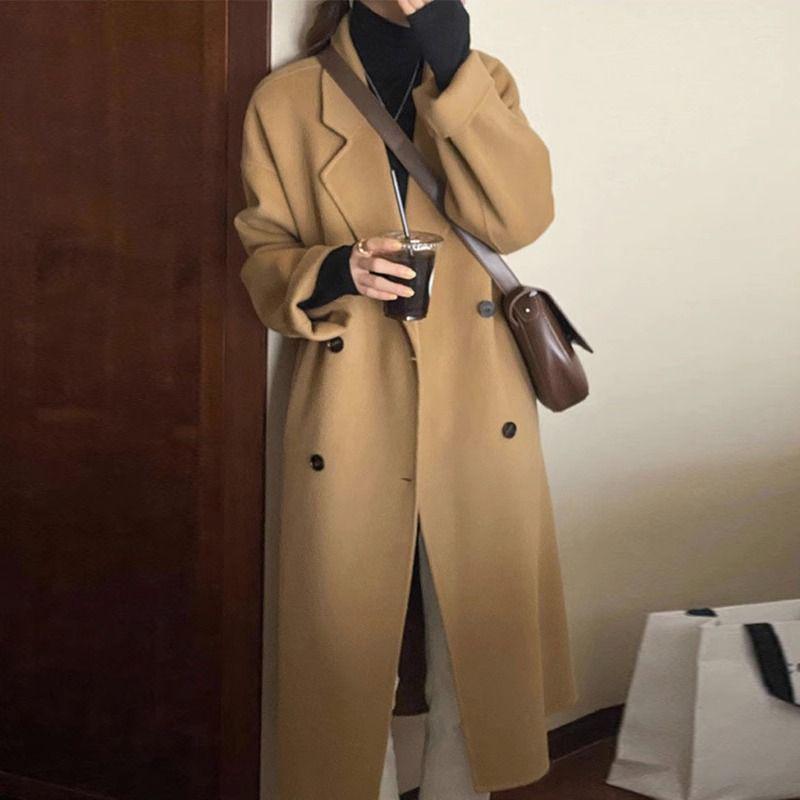 Oatmeal Woolen Coat - Women's Loose Mid-Length Korean Style Outerwear for Fall/Winter 2025