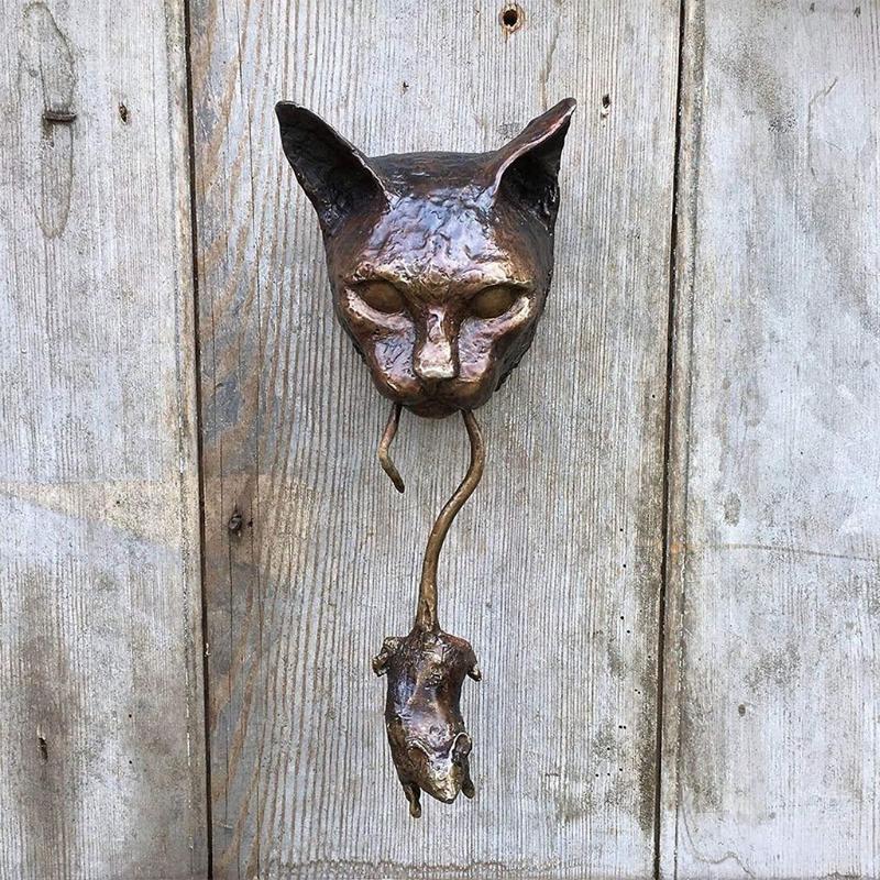 Cats Door Knocker Sculpture Cats & Mouse Ornaments Decorative Cats Mouse Deterrent Decoration Front Door Wall H