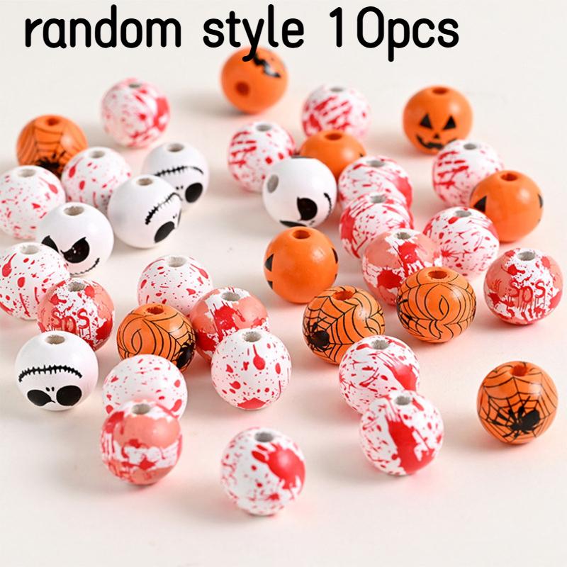 

10pcs/lot 16mm Halloween Natural Wooden Beads Round Loose Ball Spacer Beads For Jewelry Making Diy Holiday Decoration Supplies 10pcs