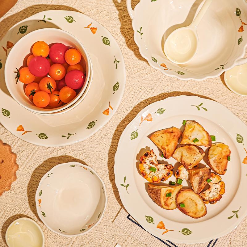 Plant Print Ceramic Dish Household 8 Inch New Beautiful Underglazed Colour Food Plates White Microwave Heating Kitchen Tableware