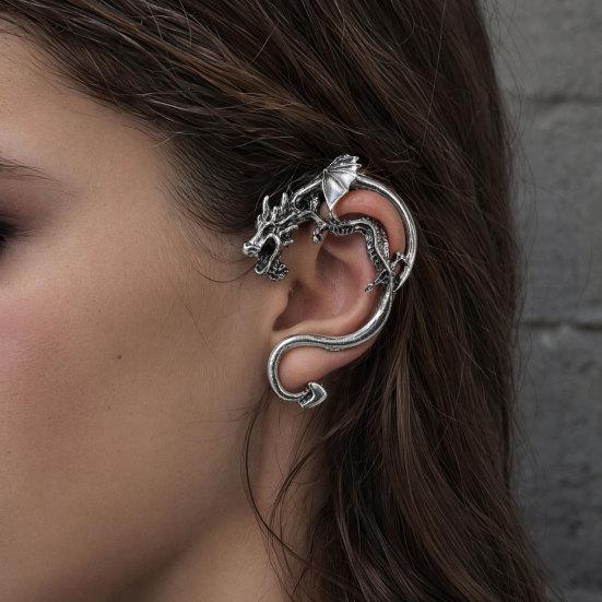 Retro Style Ear Cuff, Realistic Dragon Scale Design Ear Clip, Punk Style 3D Wings Claws Earring, Electroplated Ear Cuff for Daily Life Parties