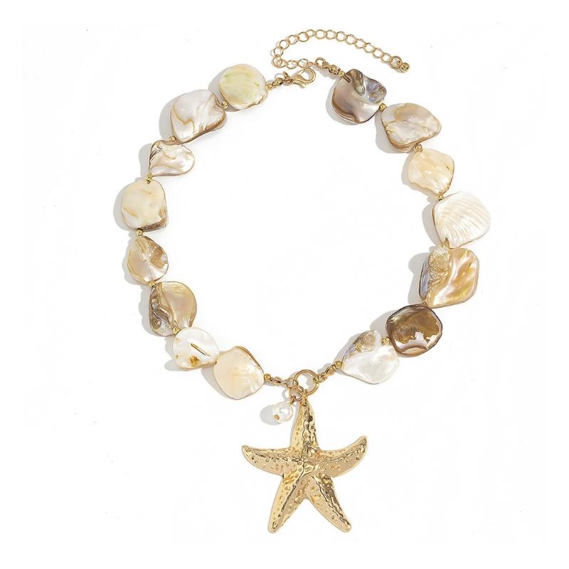 Ocean Inspired Starfish And Shell Pendant Necklace/Bracelet/Earrings With Pearlescents Accent For Beachwears