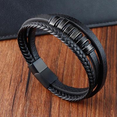 Trendy lederen armbanden heren roestvrij staal meerlaags gevlochten touw armbanden voor mannelijke vrouwelijke armbanden sieraden