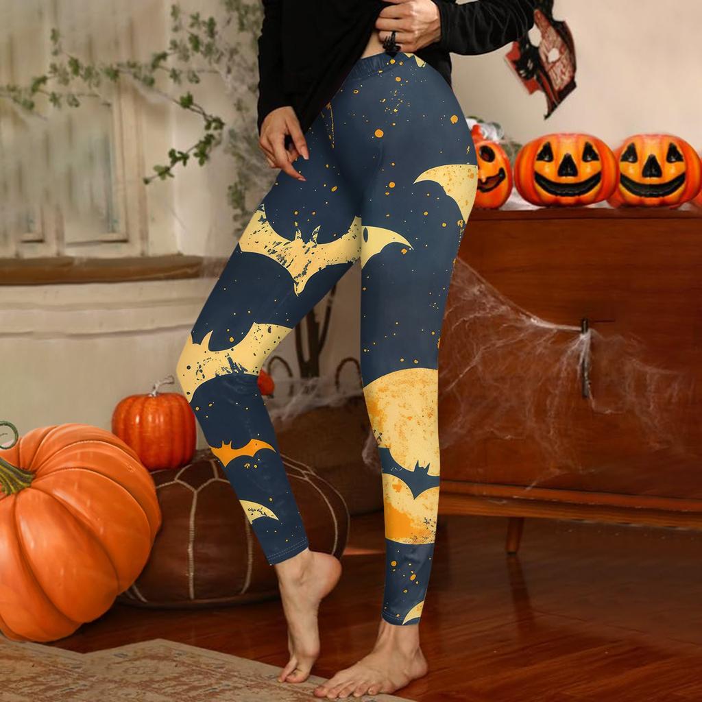 Damenhose mit Halloween-Aufdruck, dehnbare, weiche Hosen, lässige Schlafhose für zu Hause