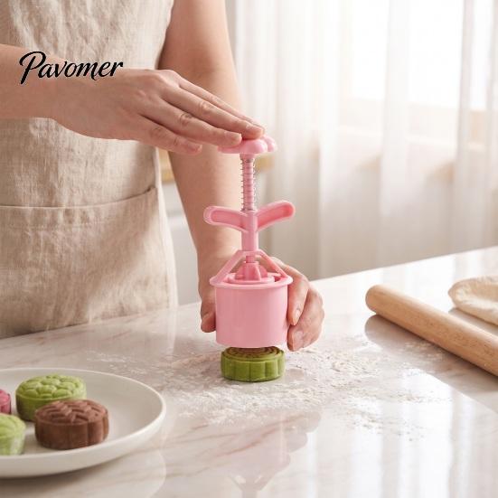 Kitchen Tools for Desserts Hand-Pressure Moon Cake Mould Set, 6 Interchangeable Cookie Pumpkin Pie Molds Cutters Design, Plastic Biscuit Press