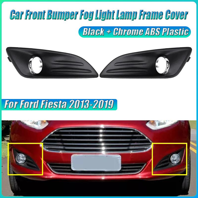 Car Front Bumper Fog Light Lamp Frame Cover Black + Chrome ABS Plastic For Ford Fiesta 2013 2014 2015 2016 2017 2018