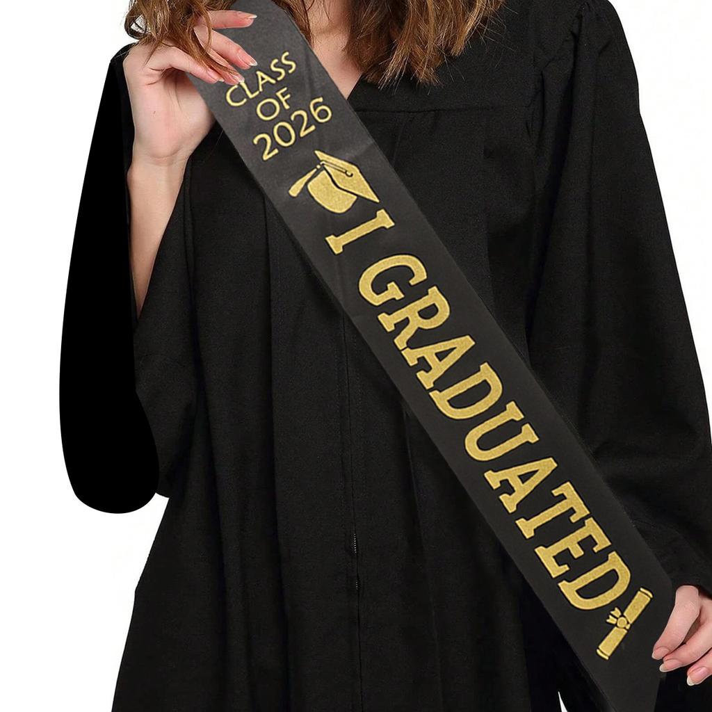 Class of 2026 Graduation Sash I Graduated Printed Stole 4 Color Choices Polyester Sash for Congrats Graduation Party Decorations