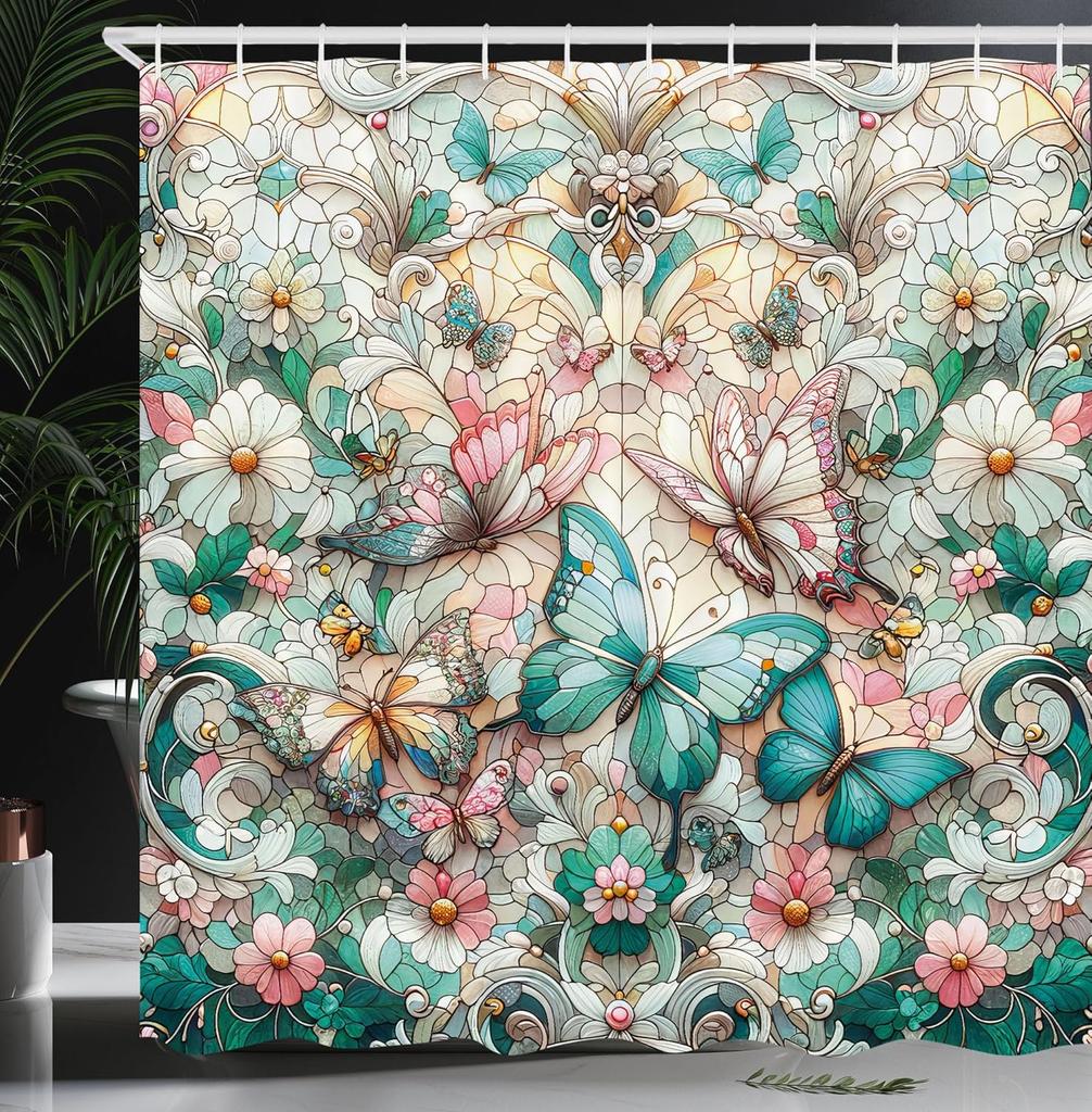 Floral Plant Theme Vintage Shower Curtain Vine Green Leafy Peacock Fabric Bathroom Decorative Shower Curtain with Hook