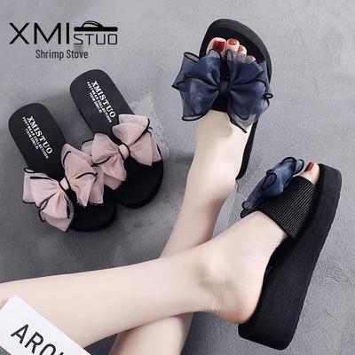 Women's Wedge Heel Summer Flip-Flops with Butterfly and Flower Design - Non-Slip Thick Sole Beach Sandals