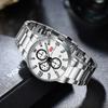 Luxury Men Quartz Watch Chronograph 24H Display Calendar Date Luminous Pointer Stainless Steel Strap Wristwatch