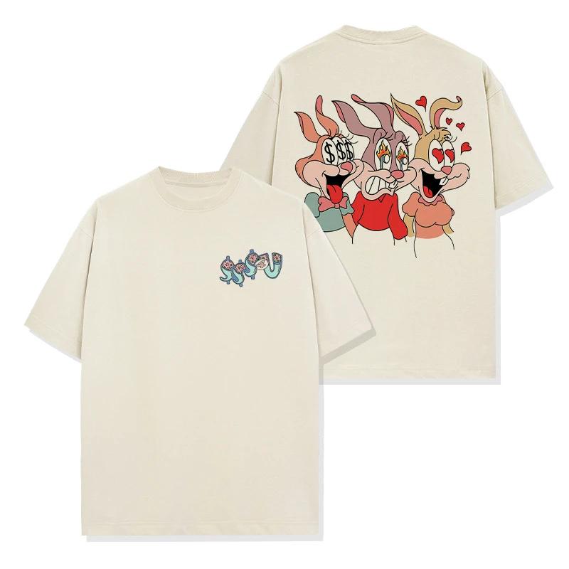 

Summer American Rabbit Pattern Printed Cotton Short Sleeve T-shirt for Men and Women Couples Loose Parent-child Clothing XXXXXL