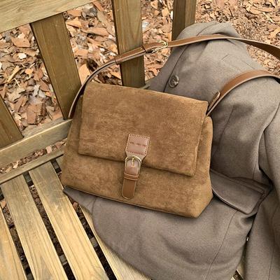 Damentasche Herbst und Winter neu Retro Temperament Wildleder Schulter Achseltasche lässige kleine quadratische Tasche Umhängetasche