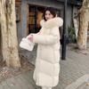Pink big fur collar cotton-padded clothes for women, loose knee-padded clothes in winter, long warm and thickened cotton-padded jacket.