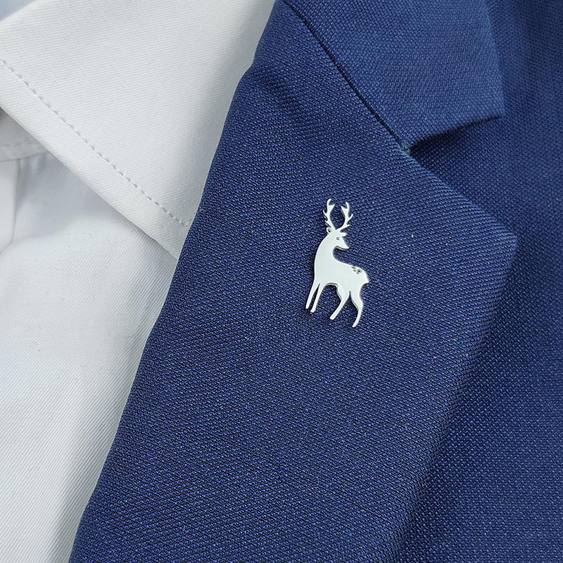 Classic Sika Deer Brooch for Men Stainless Steel Collar Pin for Everyday Use