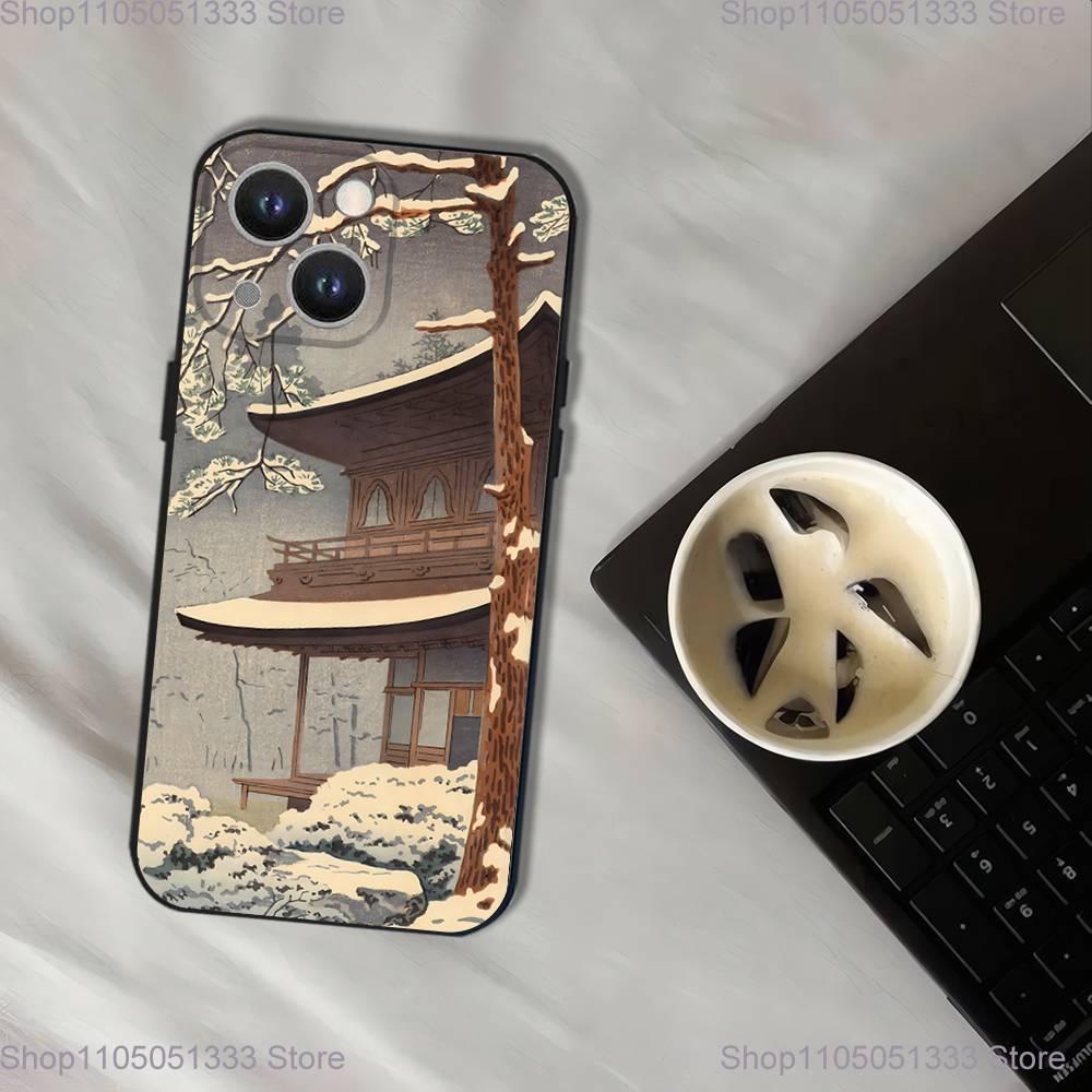 Japan Style Ukiyo-e Phone Case For iPhone 17,16,15,14,13,12,11,Pro,XS,Max,XR,Plus,E,SE4,Mini Black Soft Cover