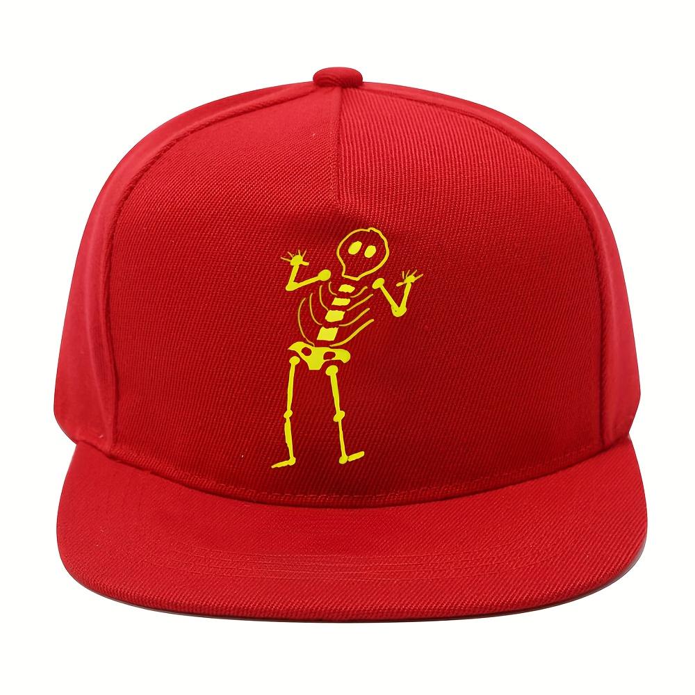 Skeleton Dancing Graphic Print Black Baseball Cap Polyester HipHop Snapback Hat Unisex Casual Adjustable