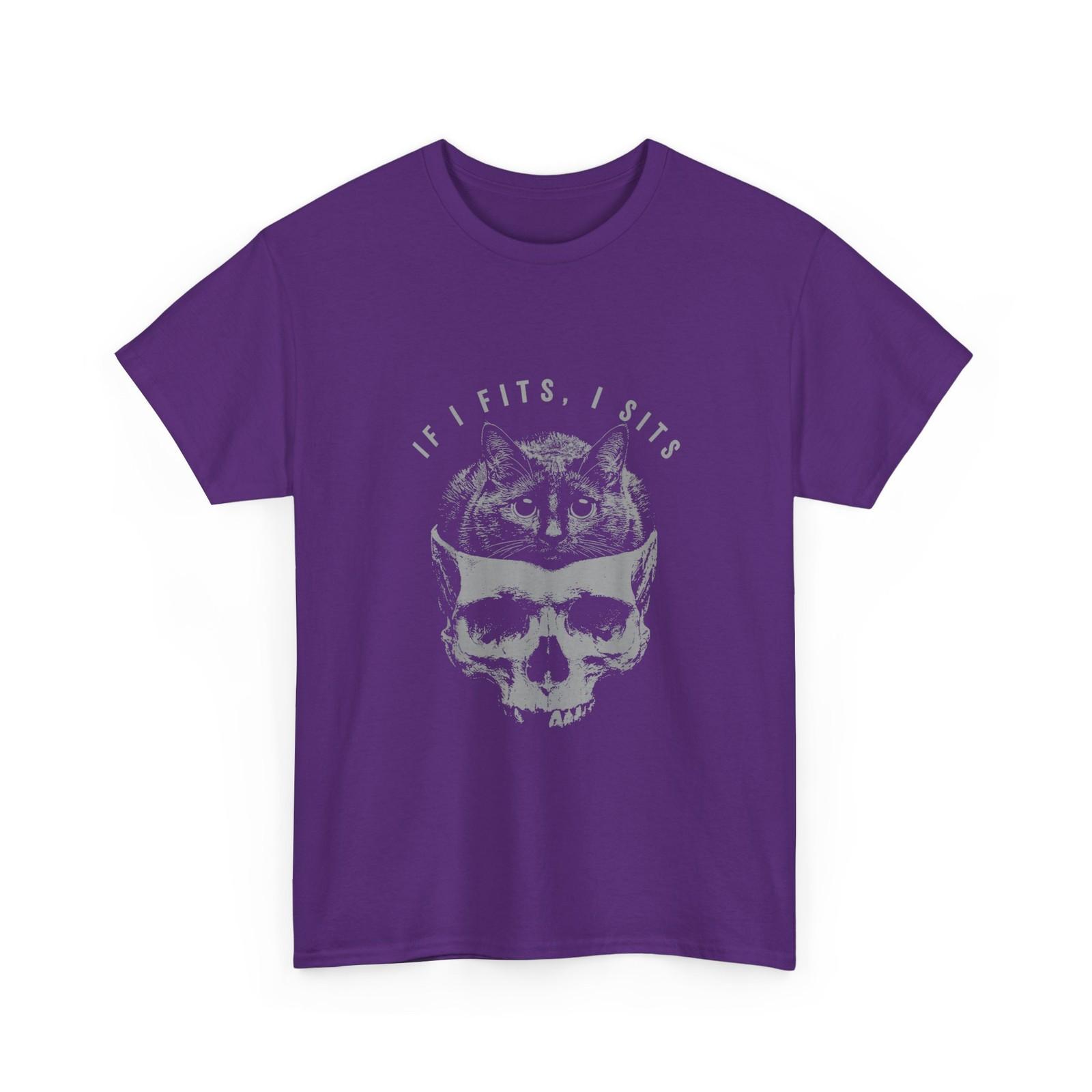 If I Fits I Sits Black Cat Skull Gothic Humor Women Men Shirt S