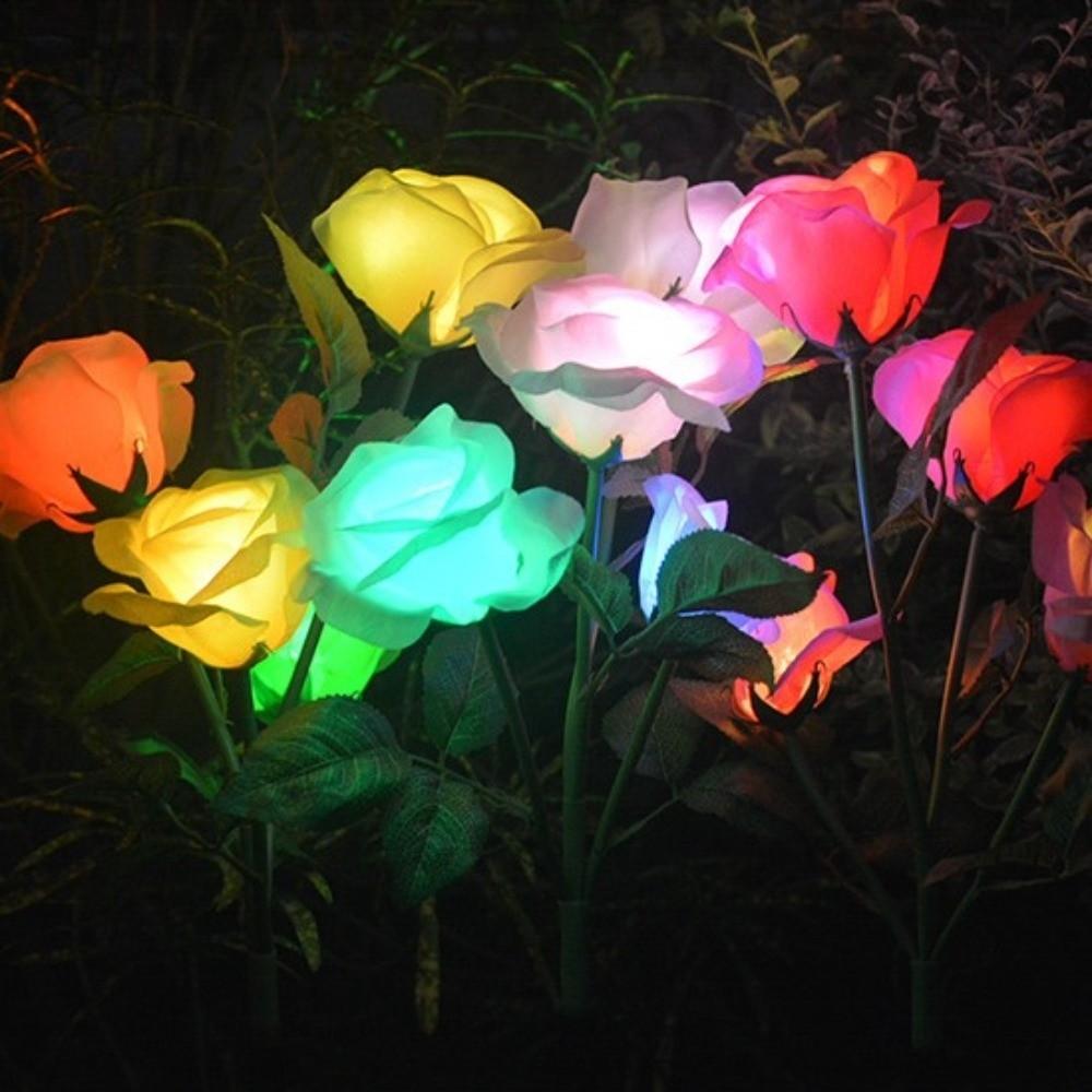 Solar Powered Solar Artificial Flower Light 3 Heads Solar Rose Flowers Lantern  Landscape Decor