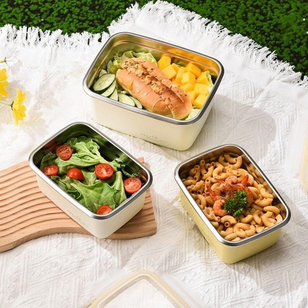 Square Stainless Steel Lunch Box Airtight Fridge Food Box Multi-Purpose Air Exhaust Crisper  Picnic