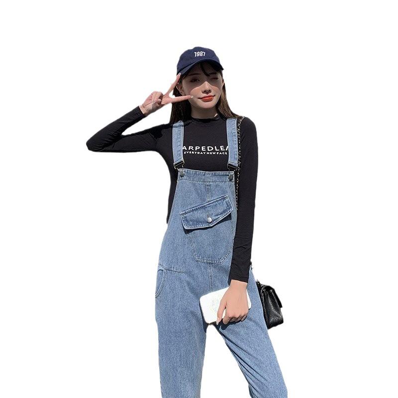 Stylish High-Waist Denim Suspenders: Versatile, Slim-Fit Jumpsuit for Women