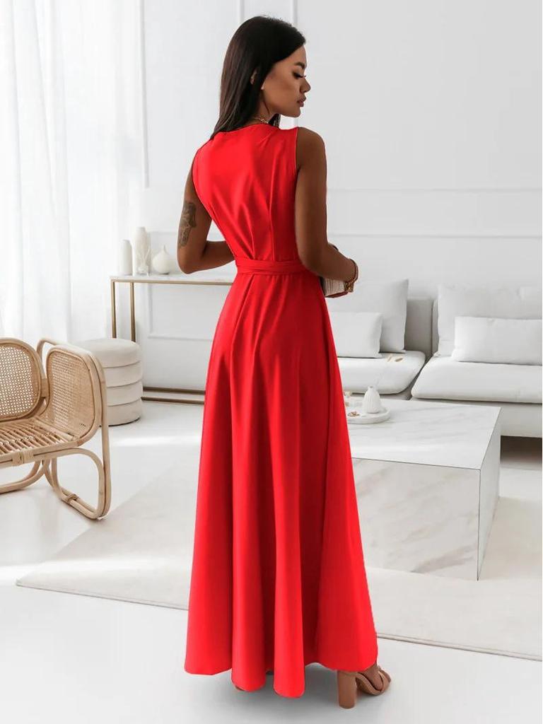 2025 Summer Lace-Up Solid Color V-Neck Evening Long Dress