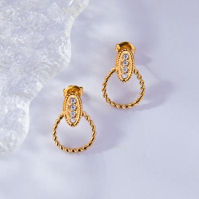 Mode Temperament Design Französischer Twist Zirkon Ohrstecker Retro Geometrisch Titanstahl Vergoldete Ohrringe Nicht verblassende Ohrringe