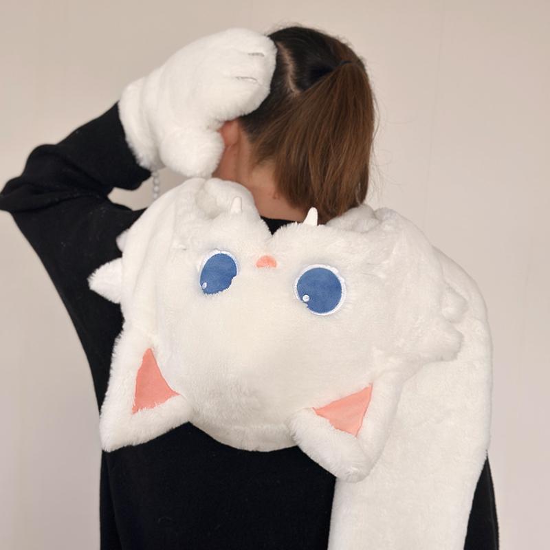 Lovely Cat Animal Hat Faux Fur Hooded Scarf Winter Thickened Cute Furry Ears Paw Gloves Hoodie Beanie Cap for Women Girls Lolita
