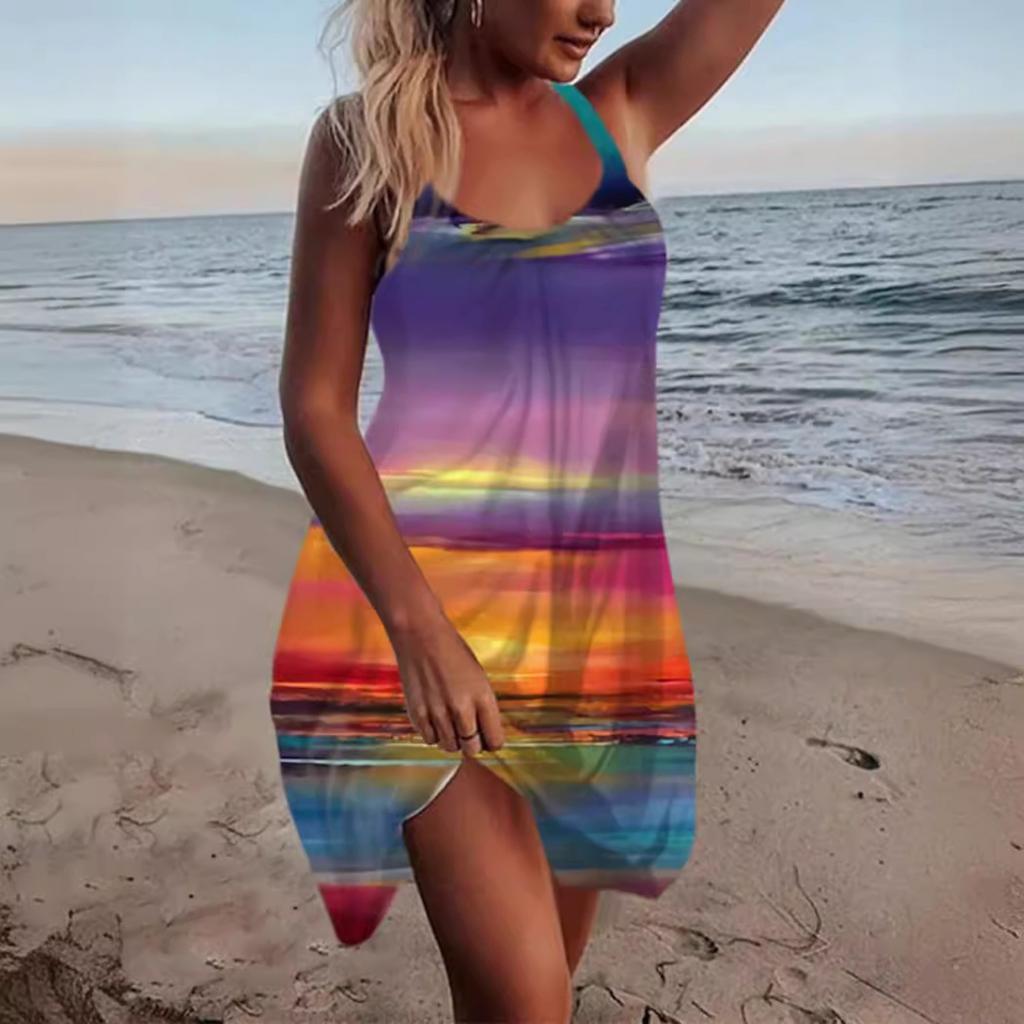 2025 New Women's Dress Print Sleeveless Suspenders Plus Size Loose Dress