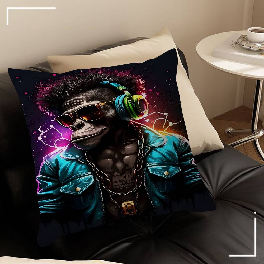 Animal Monkey Cat Dog Headphone Dj Music Pillowcase Toon Gift Cushion Cover Bedroom Home Sofa Chair Seat Decor Pillow Case
