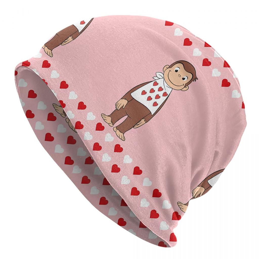 Funny Curious George And Banana Bonnet Hat Cool Outdoor Cartoon Monkey Skullies Beanies Hats Unisexs Womens Warm Dualuse Caps