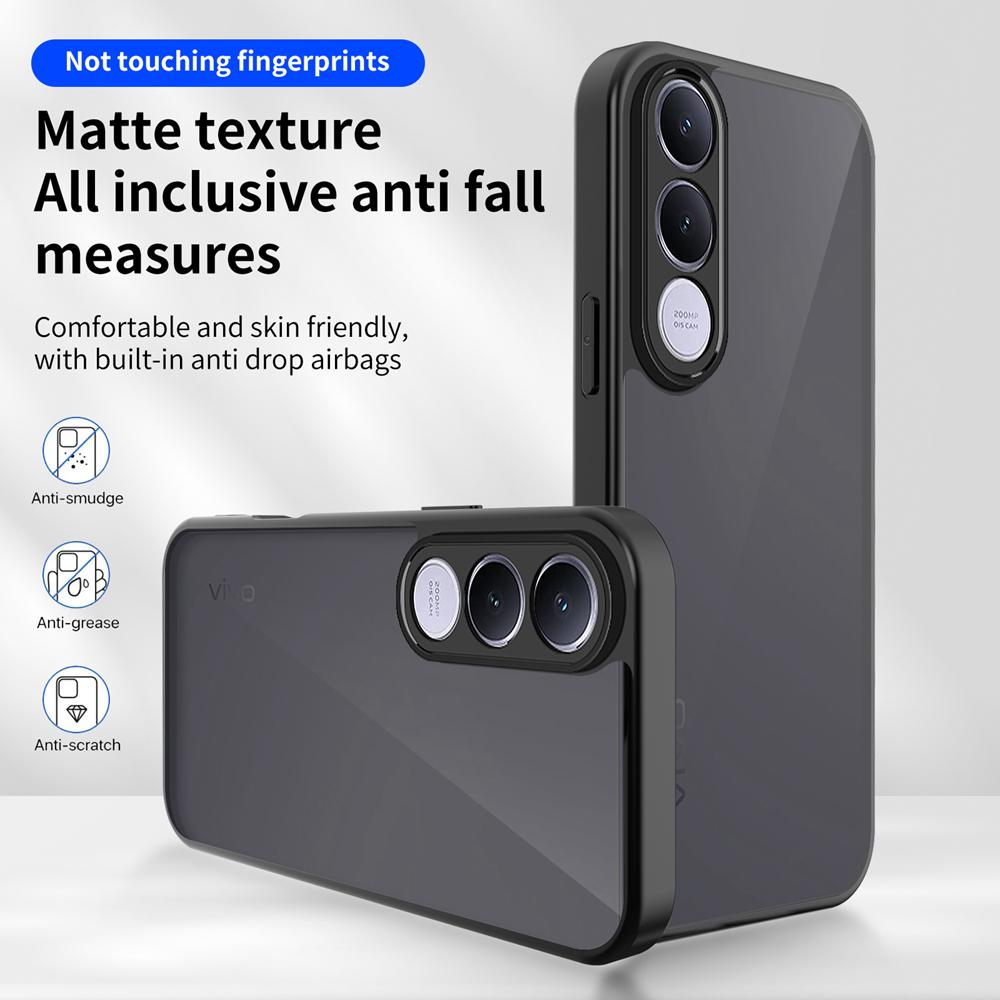 KEYSION Matte Translucent Black Phone Case for VIVO V70 FE Soft Silicone+PC Anti-slip Shockproof Back Cover for VIVO V70 FE 5G