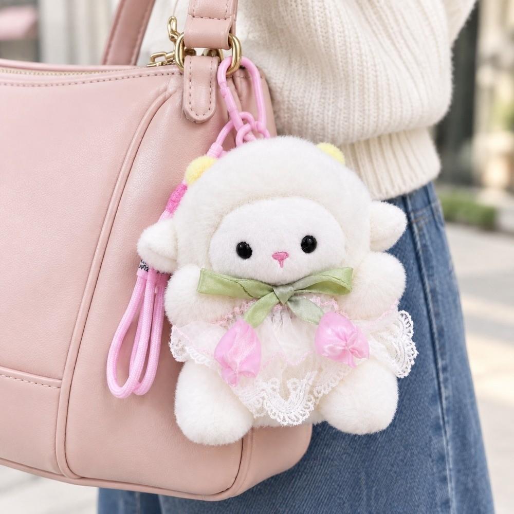 Cute Plush Sheep Keychain Lamb New Year Sheep Bag Pendant Tulip Lamb Doll Hanging Decoration