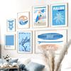 Wall Art Canvas Painting for Home Decor, Blue Butterfly Gallery, Coastal Girl, Surfboard, Waves, Flower, Market, Poster Prints,