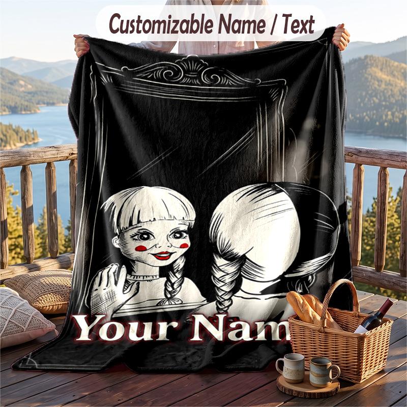 Custom Text Flannel Throw Blanket, Lightweight Cozy Bed Sofa BlanketThe Conjuring Annabelle