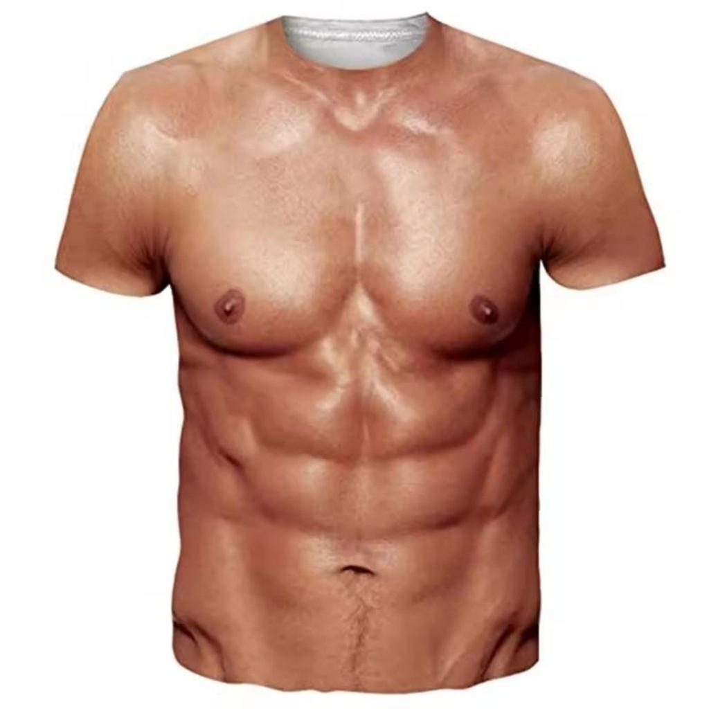 Men's Realistic 3D Muscle Tattoo Printed T-Shirt Funny Novelty Casual Camiseta Summer Holiday Streetwear Short Sleeve Tees