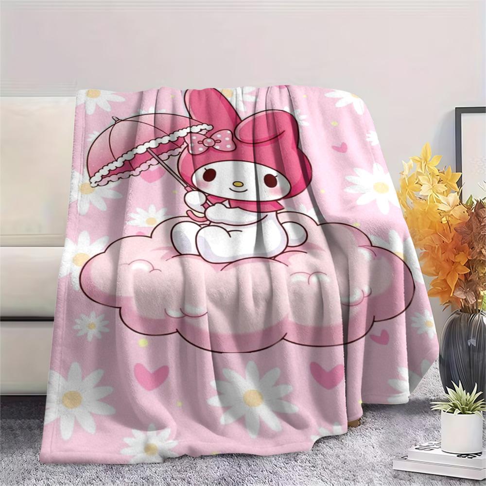 Pink Bunny Umbrella Cloud Print Blanket Home Decor Soft And Comfortable Machine Washable Nap Blanket Outdoor Plush Blanket