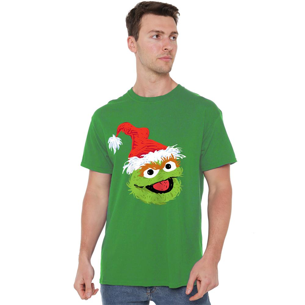 Sesame Street Unisex Adult Oscar The Grouch Scribble Christmas T-Shirt