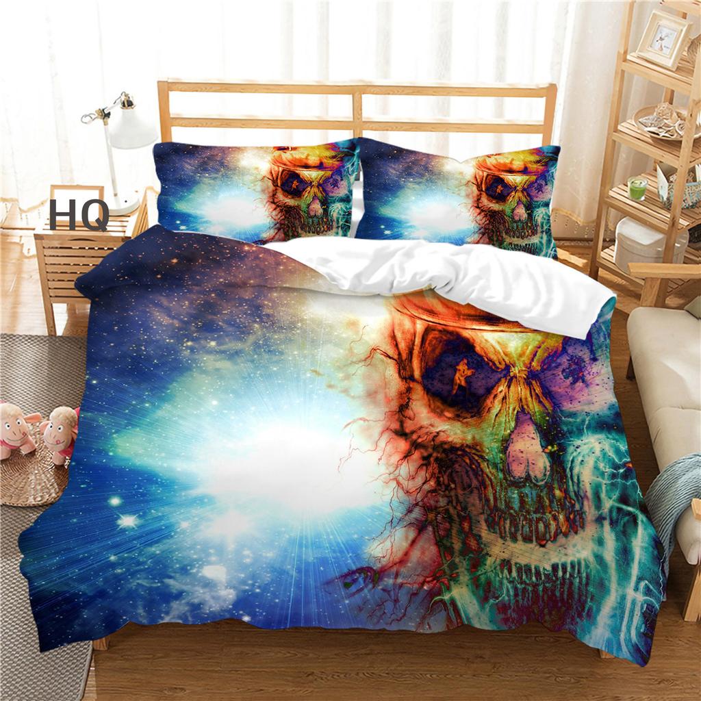 3D Terrifying Skull Bedding Set Halloween Down Duvet Cover Pillowcase 2/3pcs Luxury Home Textile Kid Men's Gift