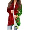 Damenmode, lässig, weihnachtlich bedruckt, mittellange Strickjacke