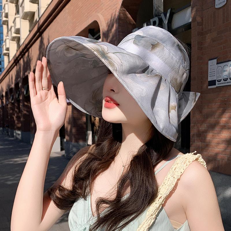 Sun hat ladies summer big brim thin breathable bucket hat outdoor travel sun protection beach hat