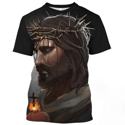 T-Shirt mit Jesus-Christus-Muster für Herren, Sommer, lässig, O-Ausschnitt, übergroß, kurzärmelig, Katholizismus-Druck, schnelltrocknend, Herren-T-Shirts