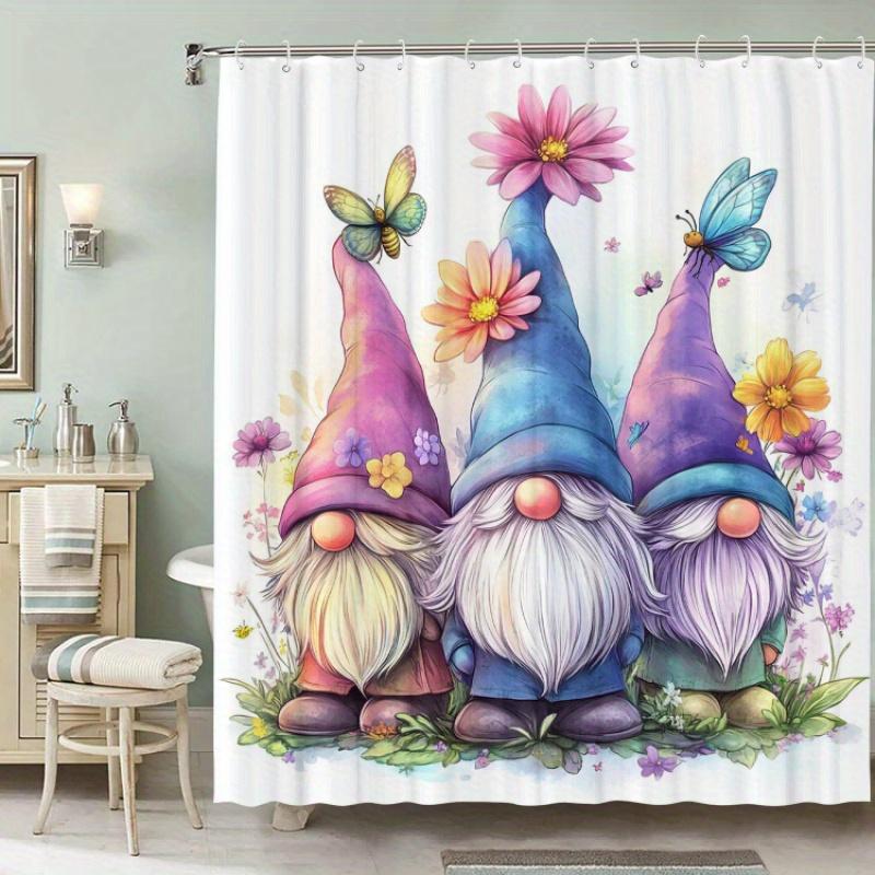 A Whimsical Gnomes Shower Curtain: Bring a Touch of Enchantment to Your Bathroom with This Adorable Design Featuring
