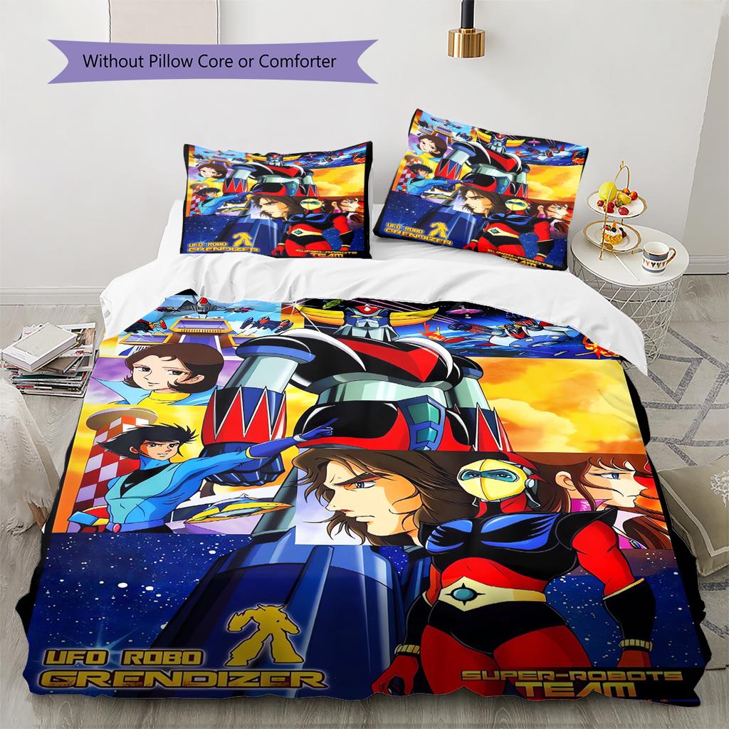 GrendizerUFO Pattern Bedding Quilt Set Quilt Cover Pillowcase Home Decoration Birthday Gift (1 * duvet cover + 2 * pillowcase, without core)