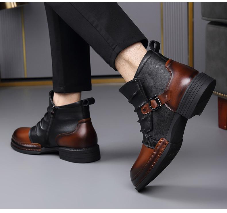 Men's Autumn Retro British Style Martin Boots with Side Zipper and Plush Lining - Short Chelsea Motorcycle Boots