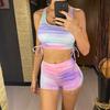 New Tie Dye Lace Up Shorts Female Swimsuit High Waist Bikini Women Swimwear Two-pieces Bikini set Bather Bathing Suit Swim V4969