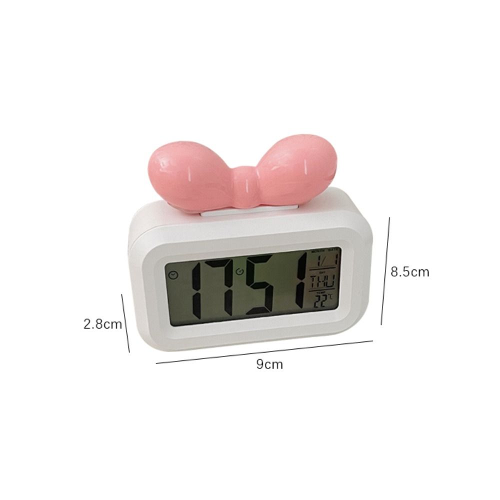 Cute Bowknot LED Digital Clock Temperature Detection Mini Alarm Clock with Night Light Gift Desktop Clock Bedside Decoration