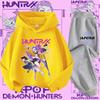New K-pop Demon Hunter 3 - 12-year-old Girls' Sportswear 2-piece Cute Casual Top Children's Hooded Shirt Set with Cartoon Print