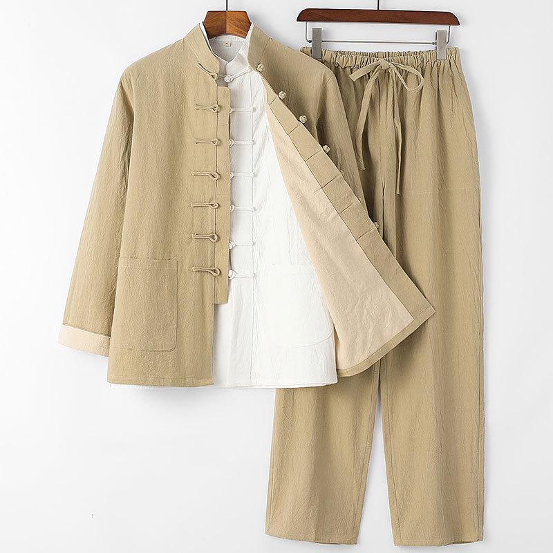 Chinese Traditional Tang Suit Kung Fu Uniform Retro Casual Cotton Linen Plus Size Tai Chi Clothing Set Man