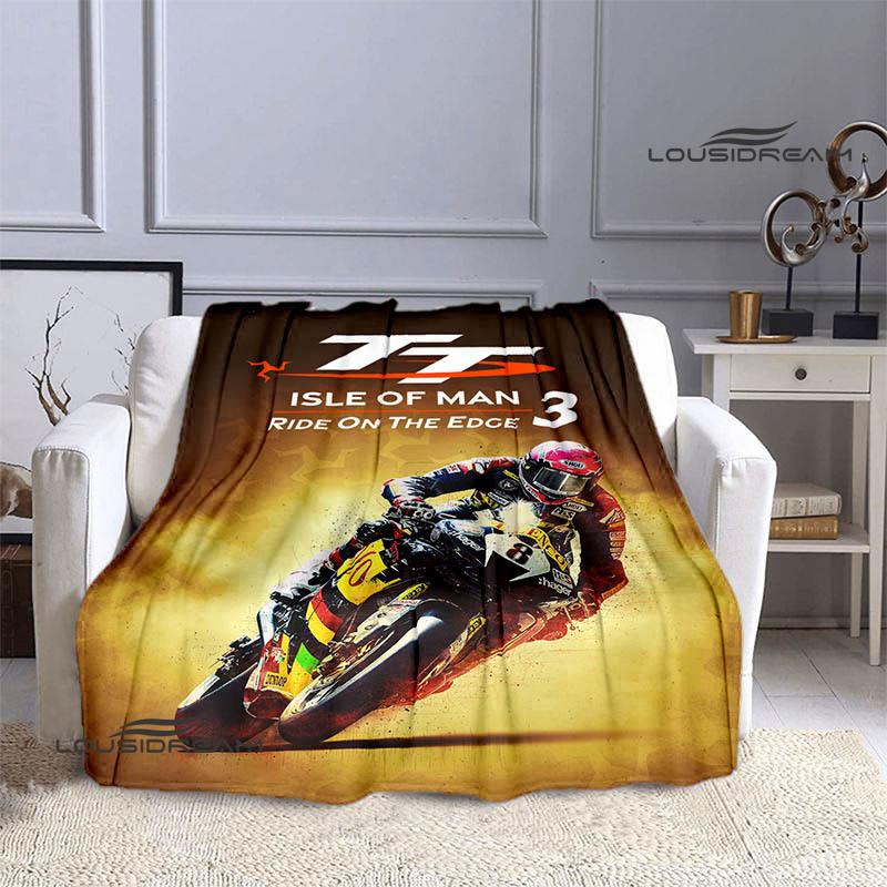 Motorcycle Isle of Man Tt Printed Blankets Flannel Warm Blanket Soft Cozy Blanket Travel Blankets Bed Linings Birthday Gift